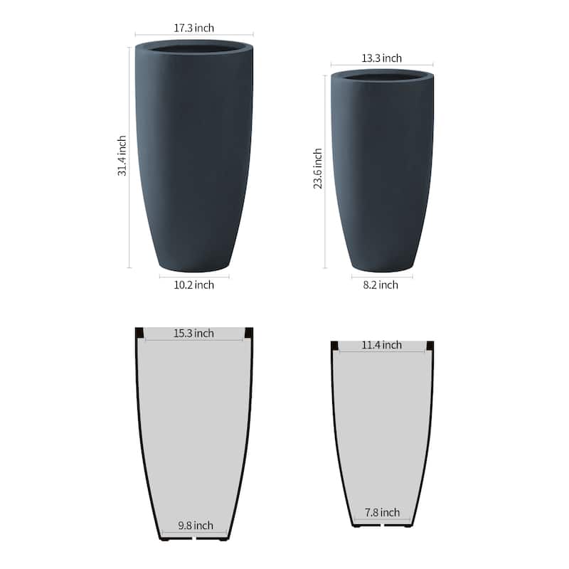 Kante 31.4" and 23.6"H Weathered Finish Concrete Tall Planters (Set of 2), Large Outdoor Indoor
