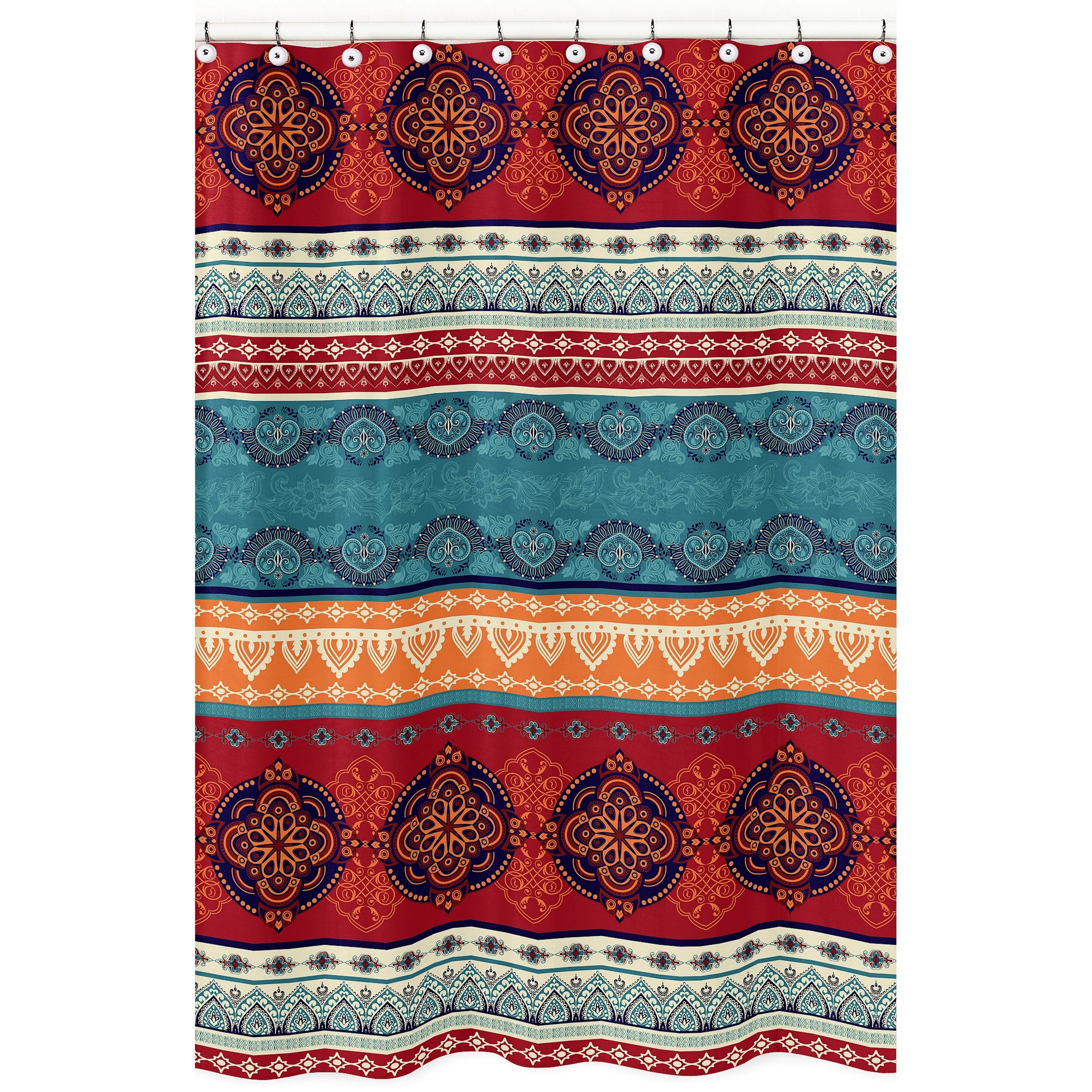 Sweet Jojo Designs Boho Chic Mandala Bathroom Fabric Bath Shower Curtain Red Blue Bohemian Colorful Vintage Retro Tribal Luxury