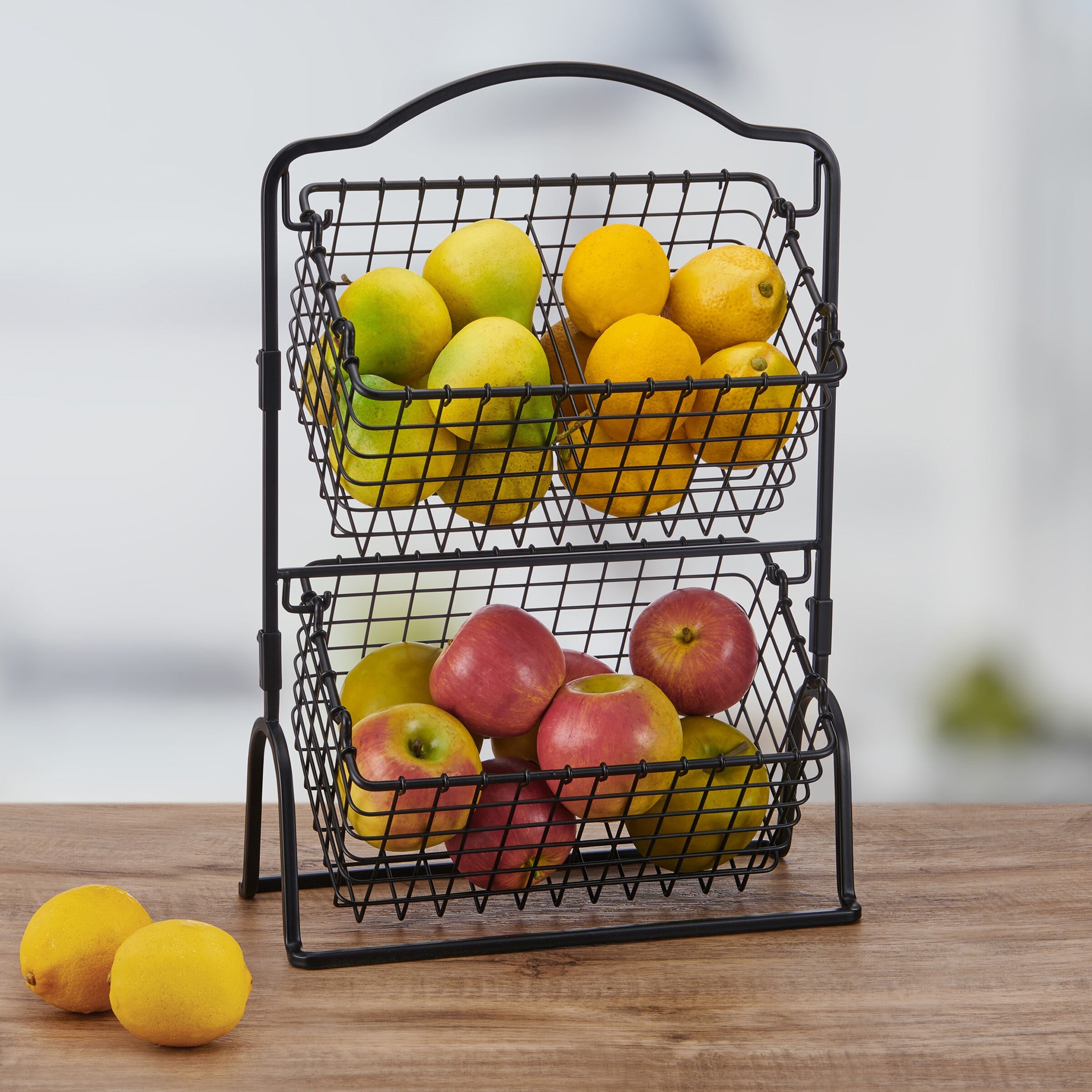Gourmet Basics by Mikasa Grid Fruit Storage Basket 2 Tier Black