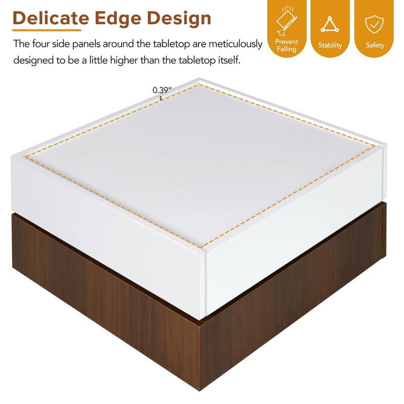 360 degree Rotating 2 Tier Square Coffee Table With 2 Drawers And Swivel Tabletop