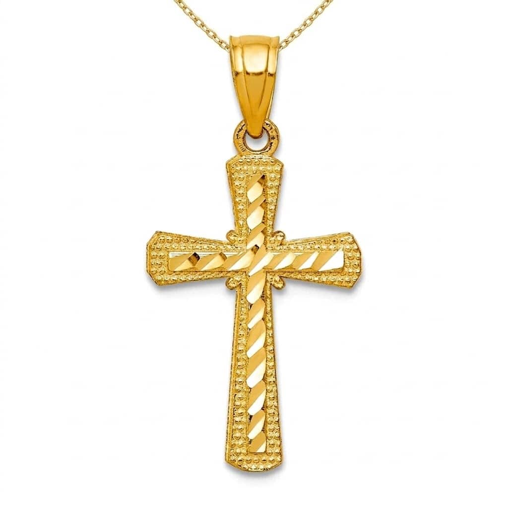 Curata 10k Yellow Gold 18" Textured Ornate Cross Pendant Necklace - 25x11mm