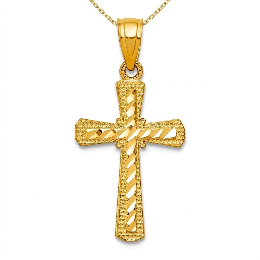 Curata 10k Yellow Gold 18" 25x11mm Textured Ornate Cross Necklace