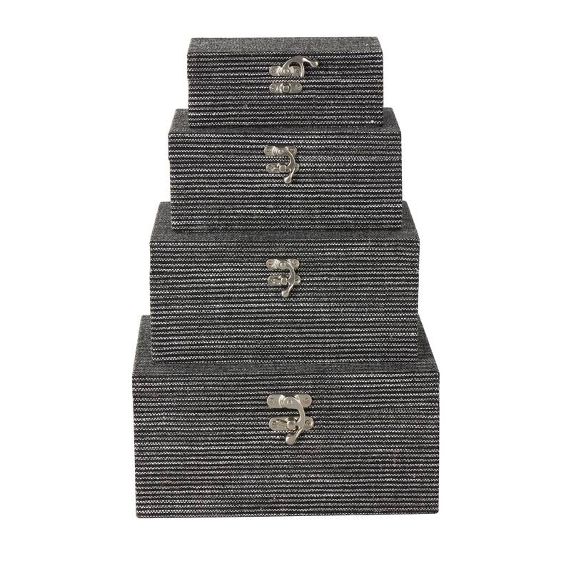 Black Fabric Handmade Storage Decorative Box with Silver Latches (Set of 4)