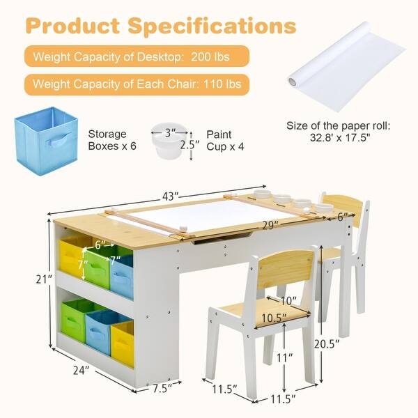 Children Art Activity Table and Drawing Table-Natural - 43" x 24" x 21"