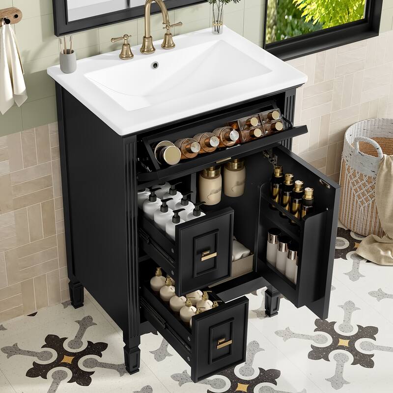 24 Inch Bathroom Vanity with Ceramic Sink Combo, Undermount Vanity Sink Cabinet Bathroom Storage Cabinet for Small Space
