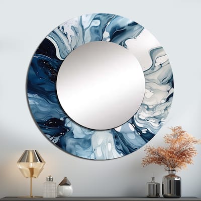 Designart "Blue Grey Ethereal Elixir I" Abstract Living Room Mirror - Blue Modern Large Round Mirror