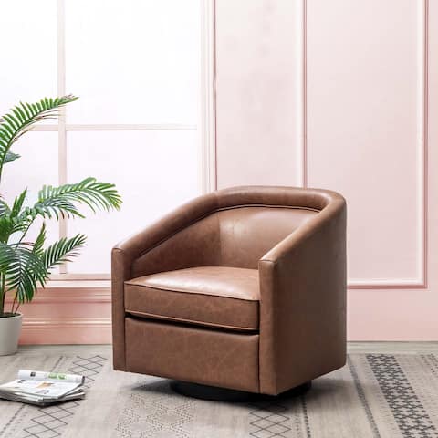 Kotter Home Faux Leather Swivel Barrel Chair