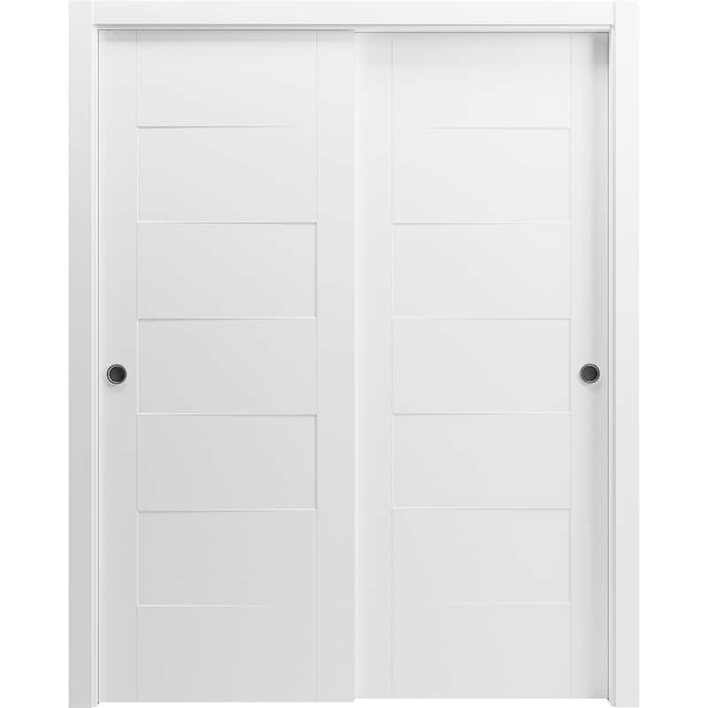 Sliding Closet Bypass Doors / Mela 0755 Painted White / Rails / Wood Solid Bedroom Wardrobe Doors - 60 x 80