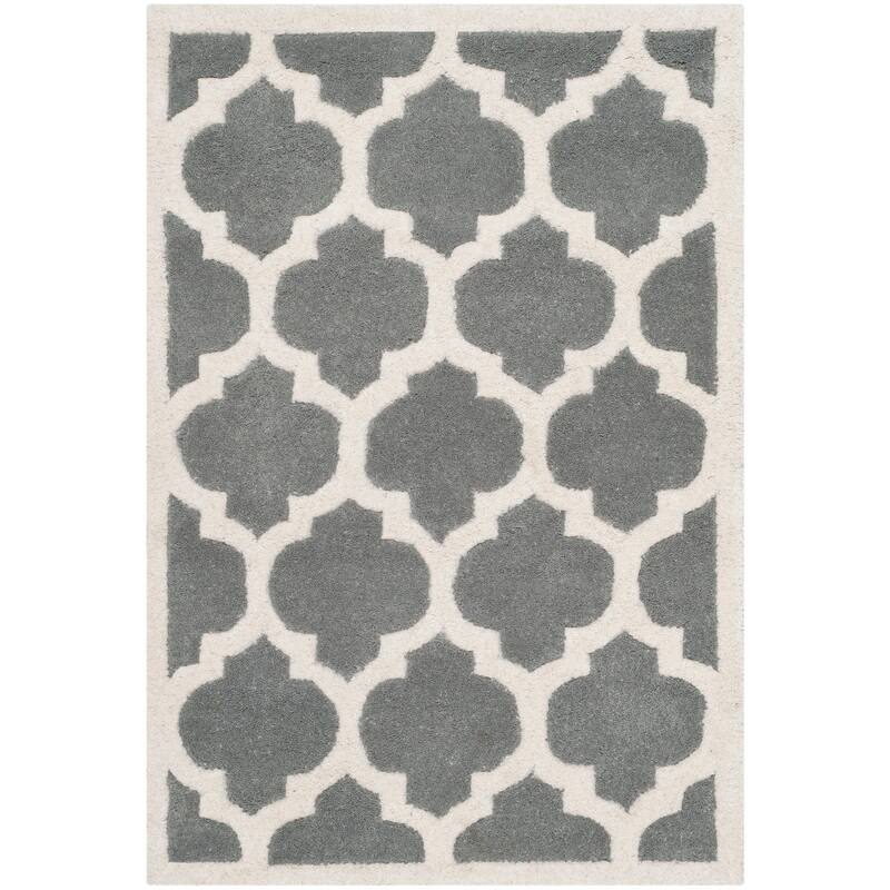 SAFAVIEH Handmade Chatham Antoanela Modern Moroccan Wool Rug - 2'3" x 5' - Dark Grey/Ivory
