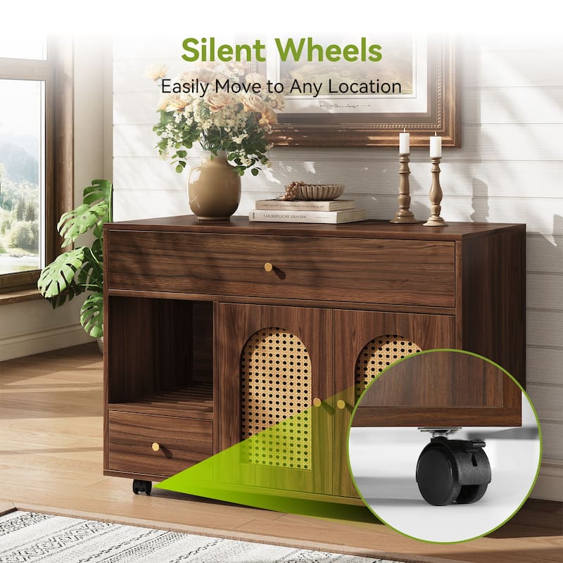 37.4'' Cat Litter Box Enclosure with Rolling Casters and Drawers