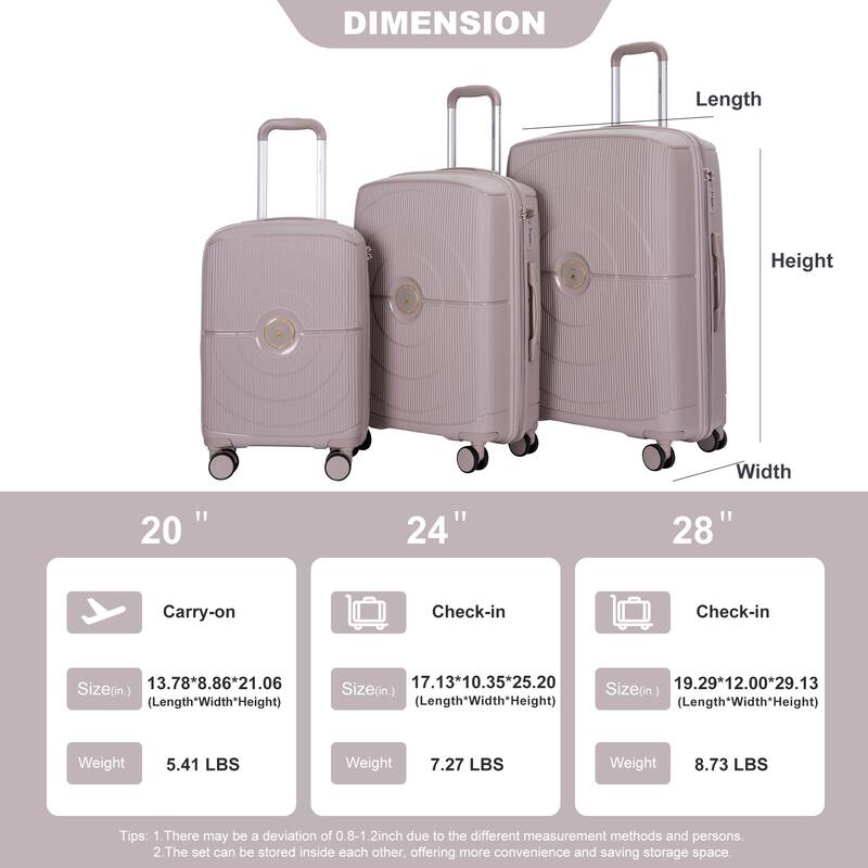 3-Piece, Luggage Sets, Hard-Shell Luggage with 2 Swivel Wheels and TSA Lock, for Boarding Travel, Greige
