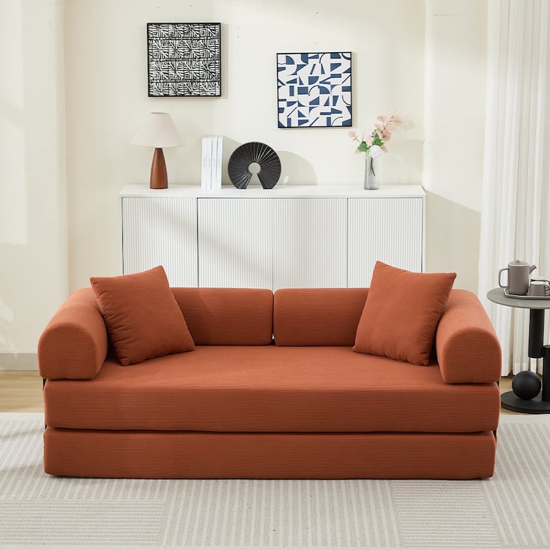 Sofa Bed with 2 Pillows, 3-Seater Convertible Sleeper Sofa, Foldable Couch Loveseat Daybed, No Assembly Required