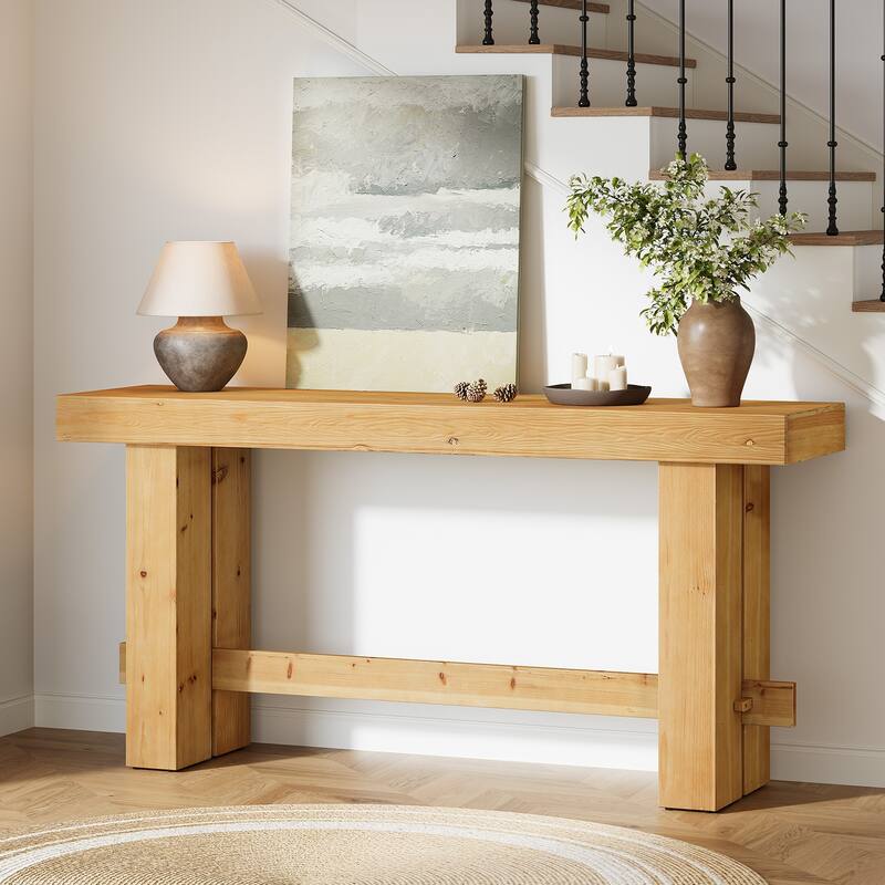 63" Long Console Table with Wooden Entryway Table for Living Room - Large - Brown