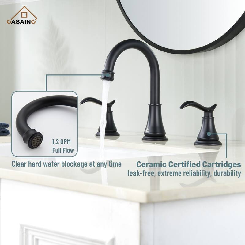 8 in. Widespread Double Handle Bathroom Faucet with Drain Kit Included