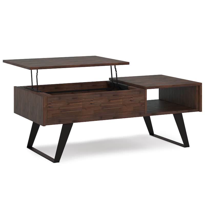 WYNDENHALL Mitchell SOLID WOOD 48 inch Wide Rectangle Modern Lift Top Coffee Table in Distressed Charcoal Brown