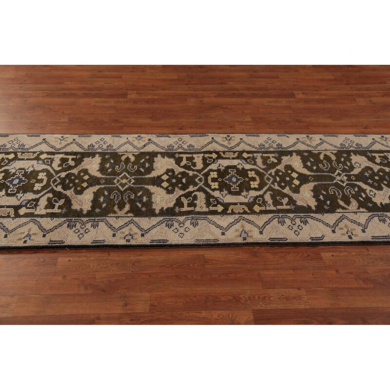 Brown Oushak Indian Runner Rug Handmade Wool Carpet - 2'7"x 9'8"
