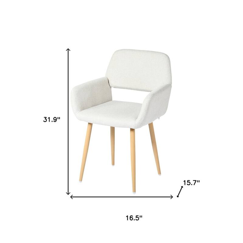 HomeRoots Set of Two Beige and Oak Fabric and Steel Dining Arm Chairs - 16.50 in. x 31.90 in. x 15.70 in.