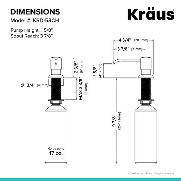 dimension image slide 5 of 6, Kraus Kitchen Soap Dispenser