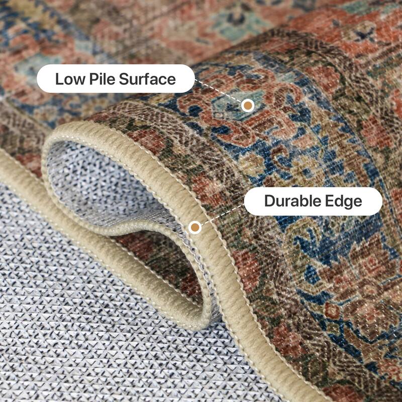 Mcow Floral Collection Machine-Washable Non-Slip Area Rug