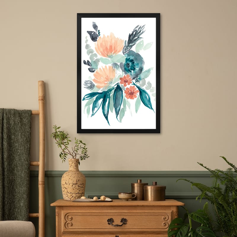 Teal & Peach Bouquet I Premium Framed Poster by Jennifer Goldberger