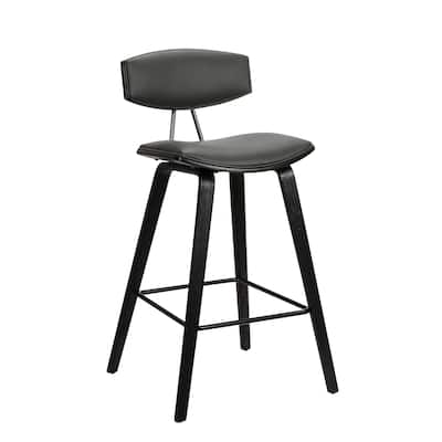 HomeRoots 29" Gray Faux Leather Mid Century Modern Bar Stool - 16