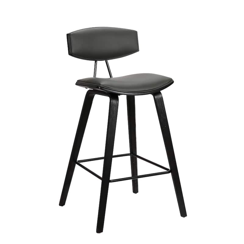 Iron Low Back Fabric Counter Bar Stool with Footrest and Wood Finish - 19” x 16” x 36” (D x W x H) - Grey-Black