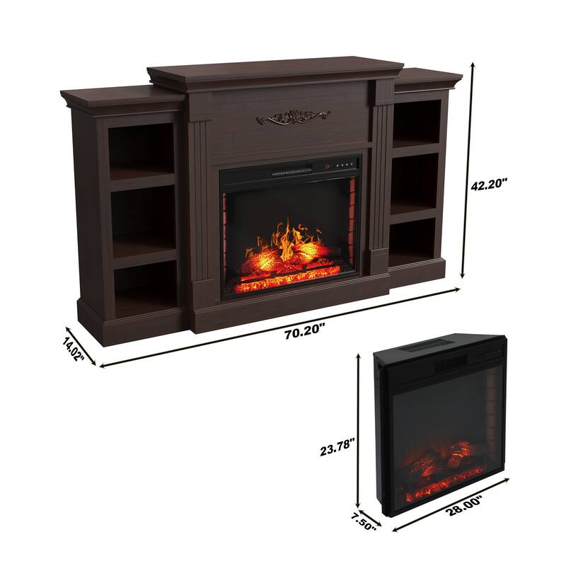 Farmhouse 70 inch TV Stand with 28" Electric Fireplace, Remote Control
