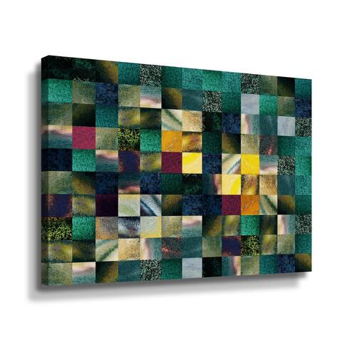 Watercolor Geometrical Squares in Green And Yellow by Irina Sztukowski Gallery Wrapped Canvas