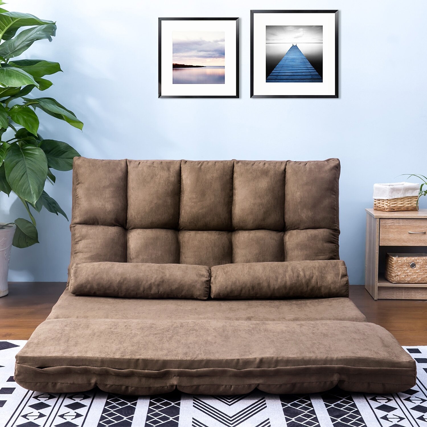 Double Chaise Lounge Sofa Floor Couch and Daybed with 2 Pillows Brown Bed Bath Beyond 39516793