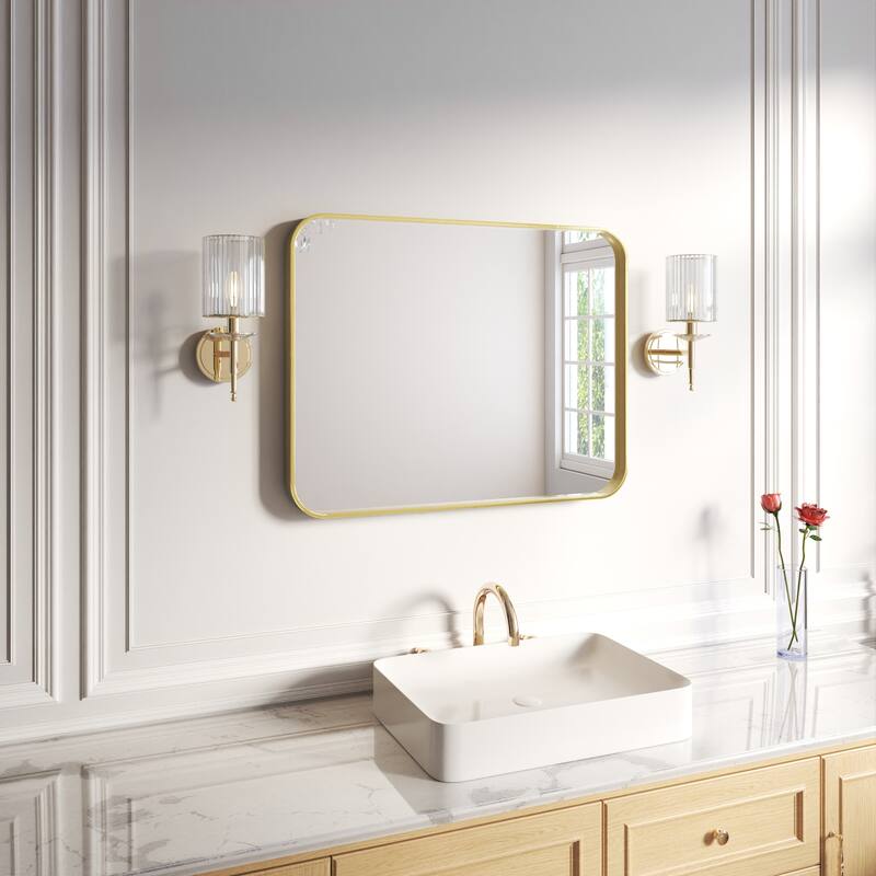 Organnice Rectangular Aluminum Frame Vanity Bathroom Mirror with Clear Glass