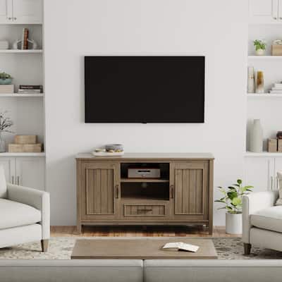 WYNDENHALL Rowan SOLID WOOD 53 inch Wide Contemporary TV Media Stand in Smoky Brown For TVs up to 60 inches