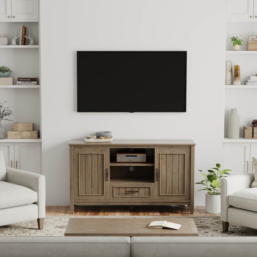 WYNDENHALL Rowan SOLID WOOD 53 inch Wide Contemporary TV Media Stand in Smoky Brown For TVs up to 60 inches