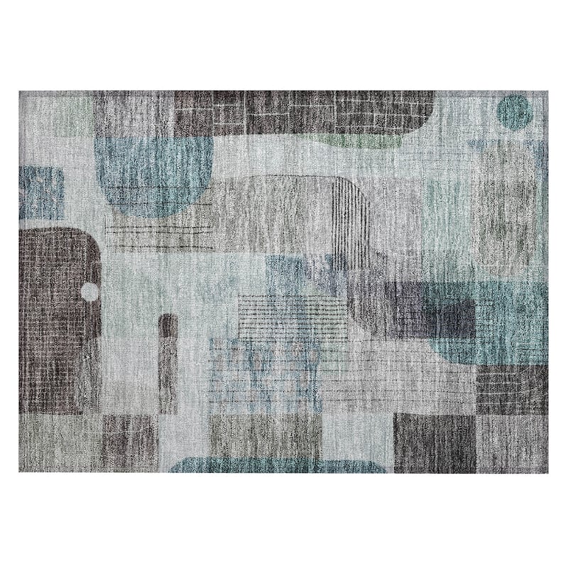 Machine Washable Indoor/ Outdoor Abstract Contemporary Chantille Rug
