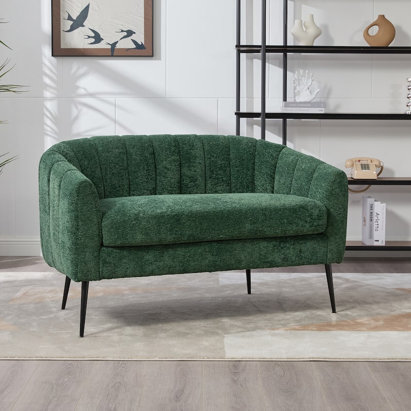 50.2"W Upholstered Mini Loveseat Accent Couch, Small Settee with Metal Legs, Channel Tufted 2-Seater Sofa - Green