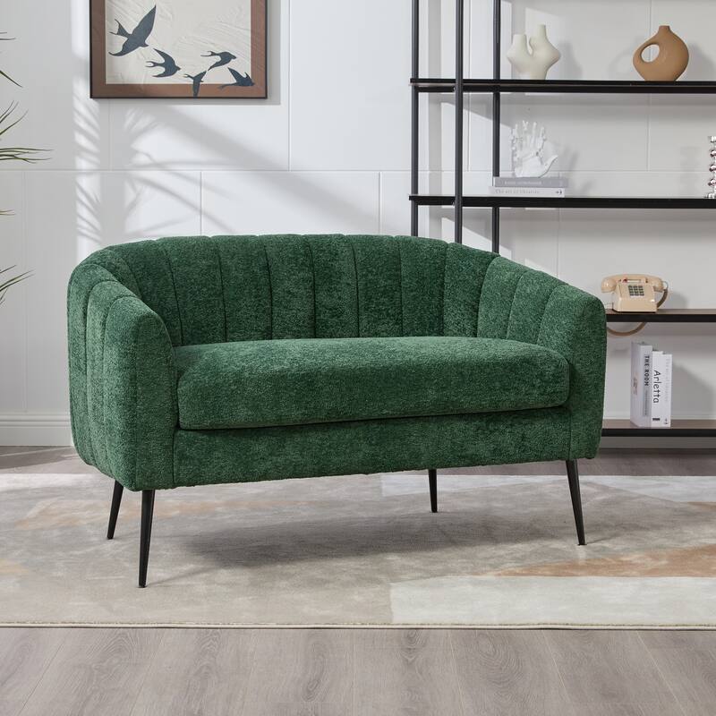 50.2'' Wide Upholstered Chenille Mini Loveseat Accent Couch, Modern Glam Small Settee with Metal Legs - Green