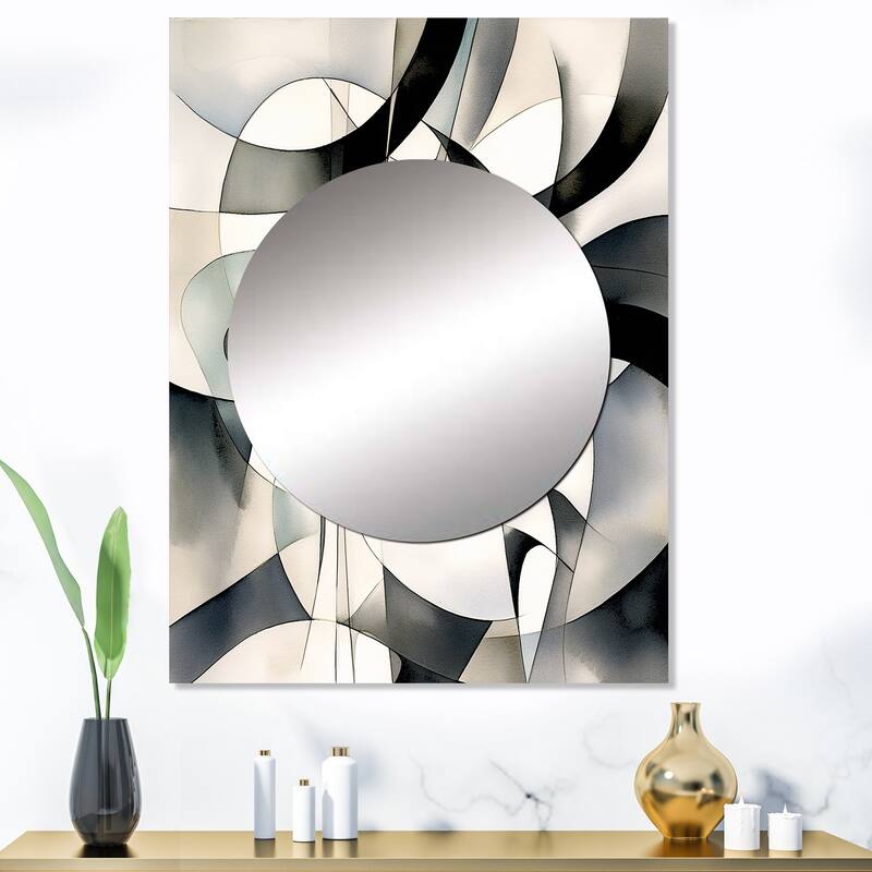 Designart "Abstract Neutral XIII" Modern Geometric Mirror Black - Modern Large Mirror Wall Art For Bathroom - 30 in. wide x 40 in. high