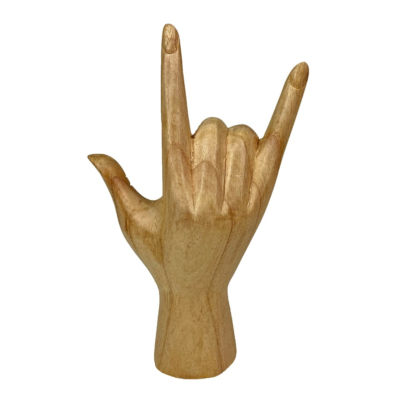 Zeckos Carved Wood Asl Sign Language I Love You Hand Gesture Statue - 7.75 X 3.25 X 2.5 inches