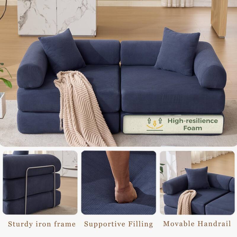 Modular Couch Sofa Bed, Convertible Design with Removable Armrests,Folding Mattress Couch for Small Spaces ,No Assembly