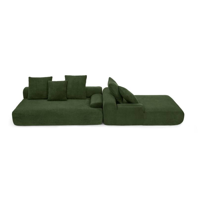 Modular L-Shaped Sectional Sofa with Chaise Lounge, Velvet Cloud Upholstered Floor Sofa, Compressed Sofa with Pillows聽
