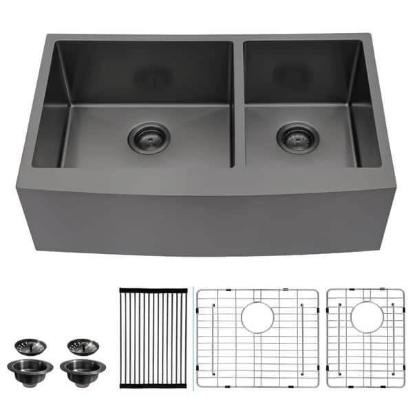 Kichae 33 36 Inch Stainless Steel Farmhouse Kitchen Sink Double Bowl 60