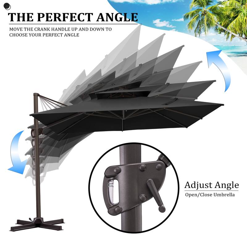 Pellebant 11X11FT Outdoor Patio Cantilever Offset 360 Degree Rotation Umbrella with Base Stand