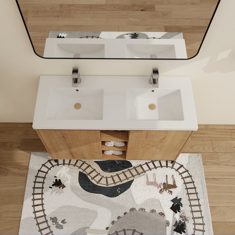 Malwee 48" FreeStanding Bathroom Vanity, Floor Stand Bathroom Vanity with Resin Sink,Soft Close Door,Adjustable Shelf