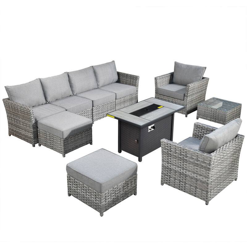 XIZZI 10-piece Patio Furniture Outdoor Sectional Sofa Set with Fire Pit