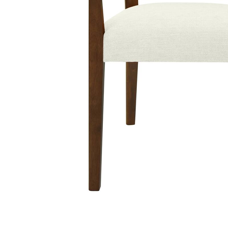 Set of 2 Modern Wooden Arm Dining Chairs with Rattan Backrest, Upholstered Fabric Seat, Rubberwood Frame