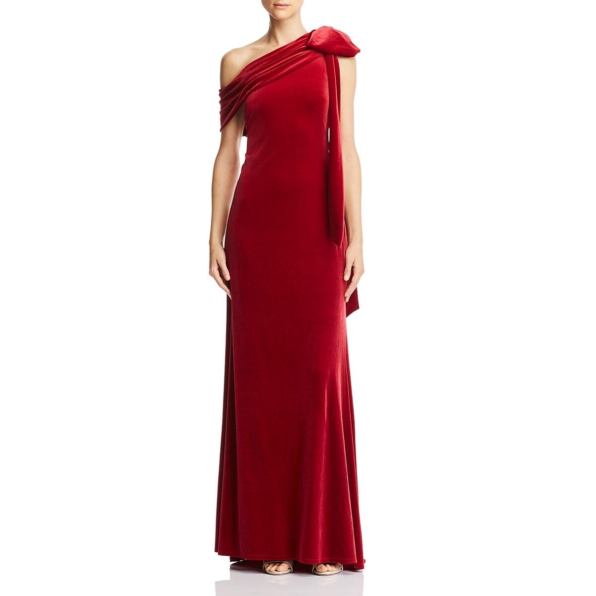 red velvet one shoulder dress