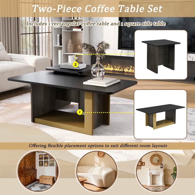 Modern Light Luxury Coffee Table Set of 2, Small Square Coffee End Table with Spacious Top