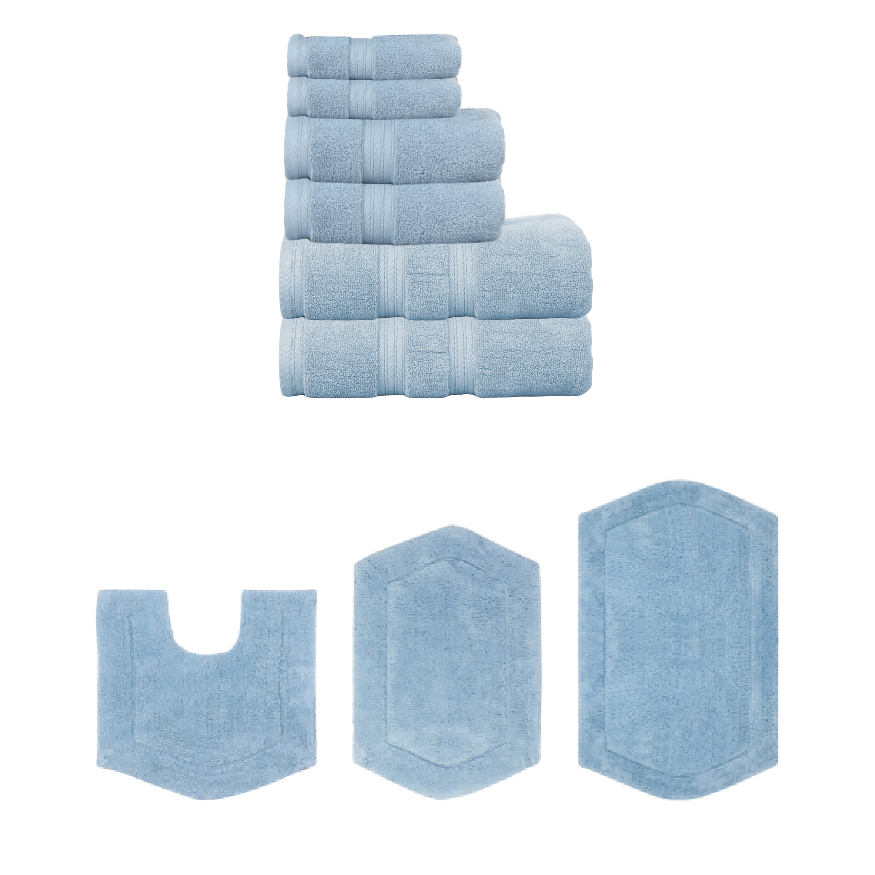 Home Weavers Waterford Collection 100% Soft Cotton Super Absorbent 6 Pc Towel Set & 3 Pc Bath Rug Combo, Non Slip (Set of 9)