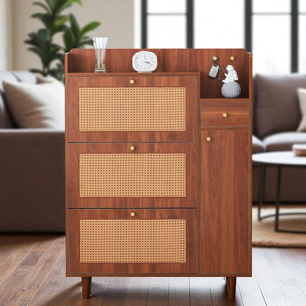 Modern Minimalist Shoe Cabinet, Slim MDF Entryway Storage with Metal Legs, Multi-Drawer Organizer for Nordic & Industrial Decor
