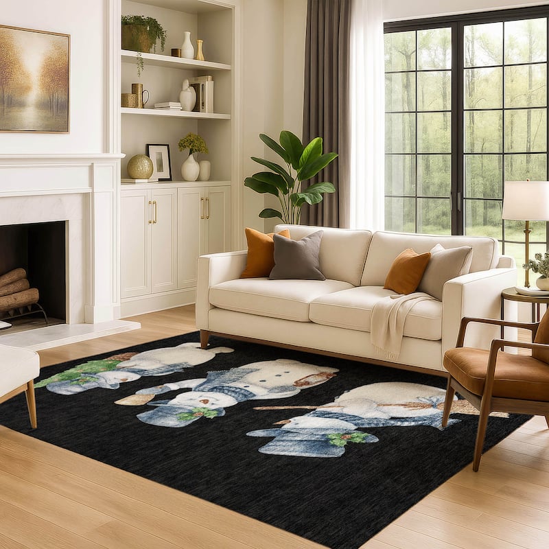 Premium Washable Super Soft Winter Holiday Snowman Mayfield Rug
