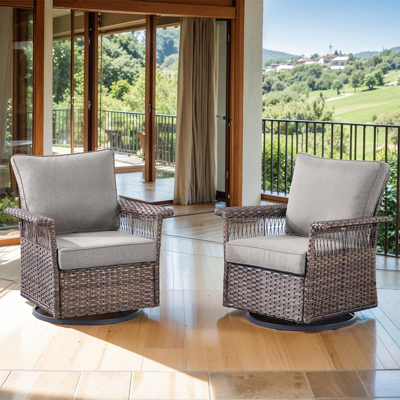 Outdoor Swivel Gliders Rocker Chair Set of 2 - Brown - Grey